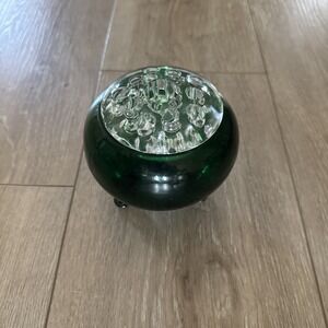 VTG Viking Glass‎ "Flowerlite" Frog Bowl Emerald Green 3-Footed Clear Lid